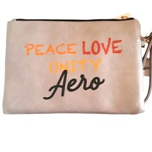 Aeropostale Peace Love Unity Graphic Wristlet Clutch Gray Bag NWT